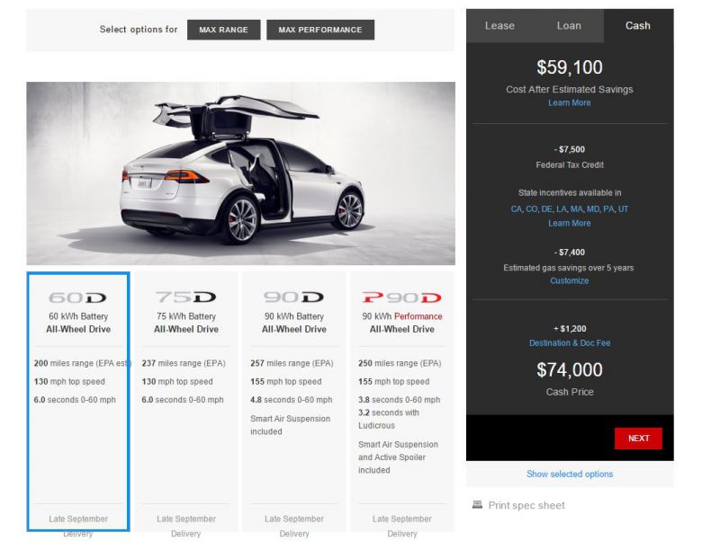Tesla představila Model X 60D s dojezdem 320 km